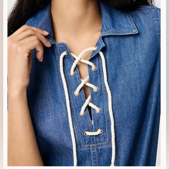 J Crew Factory Lace-up Denim  Mini Dress - Picture 7 of 7
